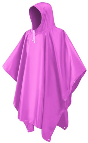 CHGANG Waterproof Poncho Adult, Reusable Rain Poncho Lightweight Waterproof Raincoat Emergency with Hood for Outdoor Hiking Camping Cycling Traveling (Pink)