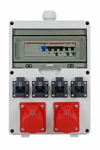EHMANN Distribuidor de pared profesional, entrada M32 para cable, con FI y disyuntores, Made in Germany, 6 salidas (2 x CEE 16 A / 4 x 230 V~), K2, BGI-GUV-I608