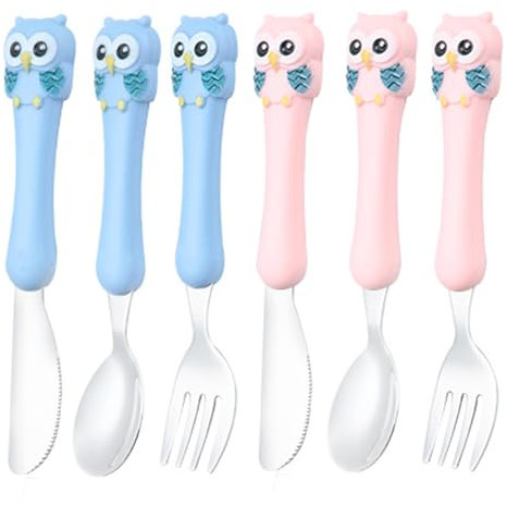 saijer Kinderbesteck, 6 Teilig Besteck Set Edelstahl Kleinkind Gabeln Löffel Messer Set Esslernlöffel Esslernbesteck Kinderlöffel Kinderbesteck ab 1 Jahr Taufgeschenke für Mädchen und Jungen