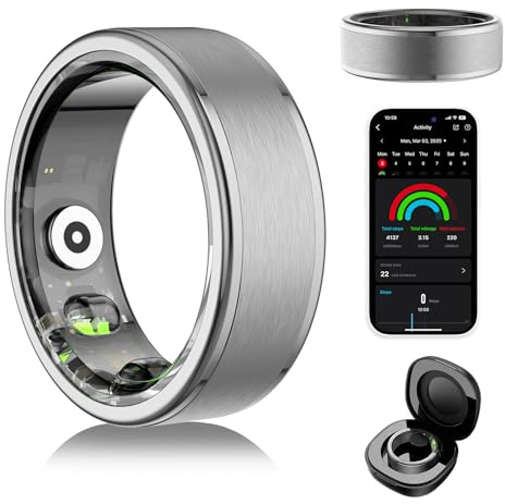 Domhong Anillo inteligente para mujeres y hombres, rastreador de fitness con frecuencia cardíaca, oxígeno en sangre, monitor de estrés, pasos, seguimiento del sueño, sin suscripción a la aplicación