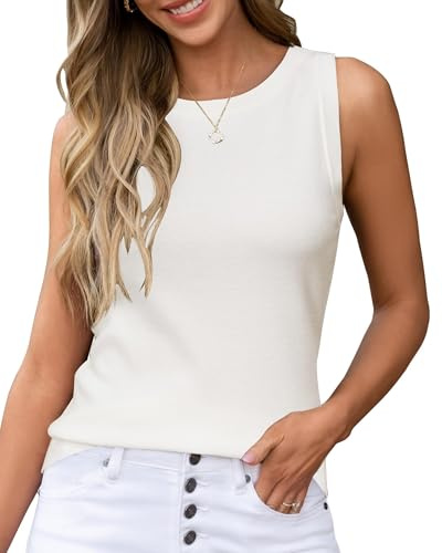 Arach&Cloz 2026 Womens Cashmere Tank Tops Summer Fall Sleeveless Vest Crew Neck Soft Sweater Cute Fashion Dressy Business Casual Outfits Knit Trendy Work Teacher Clothes Offwhite S