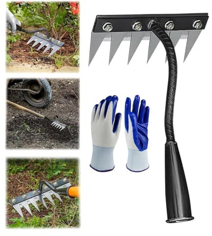 5/6/7/8 Dents Rateau De Désherbage Berthaus, Épaississant Râteau De Désherbage Agricole Amovible en Acier Au Manganèse, Râteau De Jardin, DéSherbage Berthaus Durable Terre Et Pelouse (6 Dents)