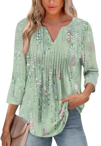 TOFOTL Blusa Donna Top Cotone Pizzo Stampa Floreale Oversize Primaverili Camicia Senza Maniche da Firmata Estiva Maglie Cotone Felpa Lunga per Leggings Tops Donna Estate Casual 09-Verde Chiaro S