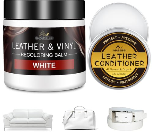 Set Riparazione Pelle Bianca con 200ml di Tinta per Pelle & 100ml di Olio Nutriente – Cuir Liquido, Grasso per Pelle & Rimuovi Graffi – Riparazione per Pelle e Vinile su Divani, Mobili, Sedili Auto