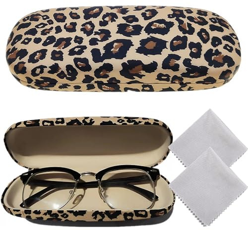 YIFLorine TANG Étui Lunettes,2 Pièces Étui à Lunettes Rigide,Étui À Lunettes Imprimé Léopard,Accessoires De Rangement De Lunettes Portable avec Chiffon de Nettoyage pour Femmes,Hommes,Enfants
