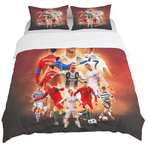XJSFDLSL Fußball Star Bettwäsche Set 135x200 cm, 3 Teilig Fußball Star Bettbezüge mit 2 Kissenbezügen 80x80 cm. Garnitur aus weicher Mikrofaser mit Reißverschluss