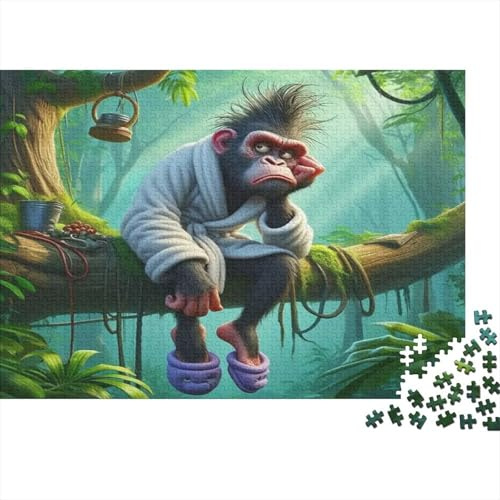 Monkey Jigsaw Puzzle 1000 Pieces Premium Paper Eco-Friendly, for Puzzle Enthusiasts Adults Monkey Tree Swing Fantasy Art Brain Teaser Problem Solving Group Play Home Decoration Travel 52x38cm