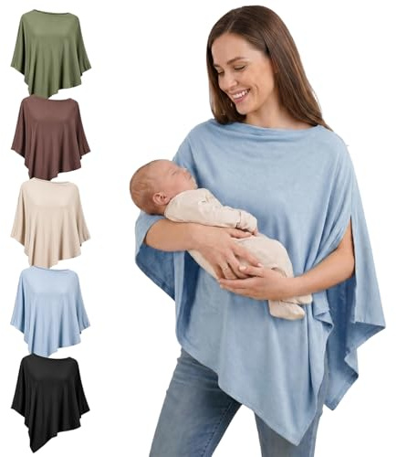 Fiohiros Breastfeeding Cover,Soft Breathable Modal Nursing Cover for Mum,360° Full Coverage Breast Feeding Cover Up,Multi-use Poncho Breastfeeding Cover for Stroller Car Seat Shawl (Blue)