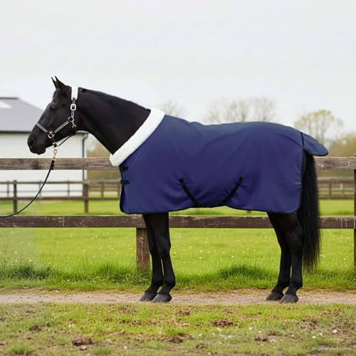 Teenpull hästfilt marinblå av polarfleece 85 cm med justerbar bröststängning och magrem, ventilerande vindtät för stallvide transport, vinterfilt och utomhusbruk