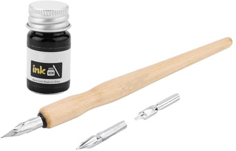 Garosa Set Manga Peinture Kit Outil Stylo Bille Comique 3 Plumes Acier Inoxydable 1 Porte-Stylos Dip Calligraphi Bois 1 Encre Idéal pour Dessin Animé/Calligraphie/Comic