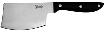 Salvinelli BISTROT Coltello Manaretta Liscio, Acciaio Inox Forgiato, Coltello Carne 6 pezzi, Lama 75 mm, Manico Ergonomico, Nero e Acciaio
