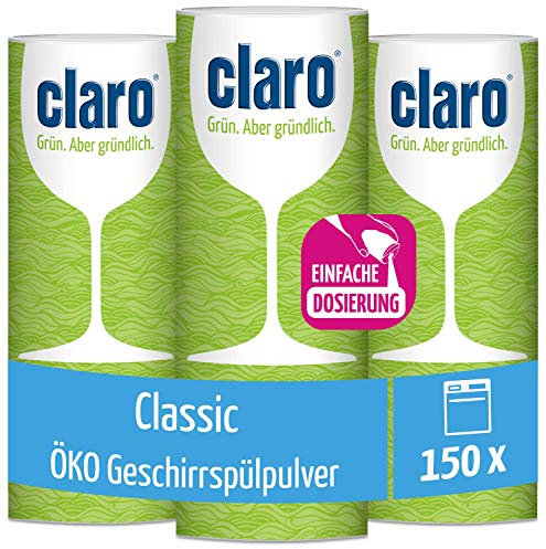 Claro Classic Geschirrspülpulver - Biologisch Abbaubar - 3x 900-g-Behälter