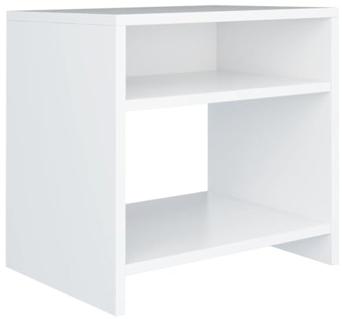 vidaXL White Bedside Cabinet/Side Table in Engineered Wood with Open Compartment and Shelf for Living Room and Office