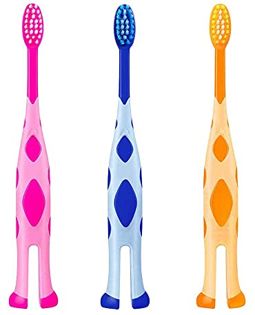 ZKSMNB Kid’s Toothbrush, Manual Toothbrush with Extra Soft Bristles and Standing Base, Suitable for Over 2 Years Old, 3 Pack