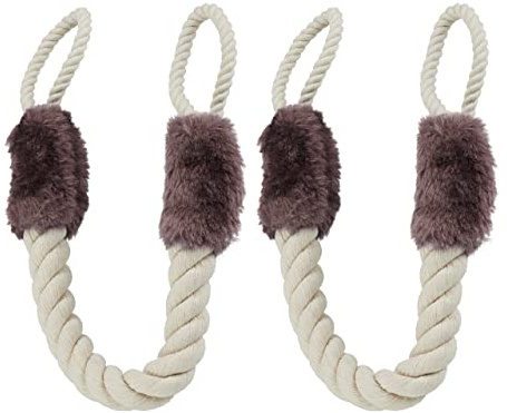 Relaxdays 4 x Türkordel Klemmschutz für Türklinken, Baby & Tier Türsicherung, Stoff Türseil, Türklemme, 60 cm, beige/braun