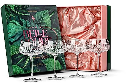 GLASSIQUE CADEAU Vintage Belle Martini Coupe Cocktail Gläser | 4er Set | 340 ml Cocktailgläser für Daiquiri, Espresso Martini, Champagner | Kristall Champagnerschalen
