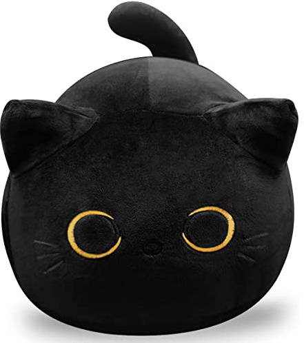 CHNBF 3D Black Cat Plush Toy, 17.7 Black Cat Pillow, Animal Soft Plush Pillow Baby Plush Toy Cat Shape Design Cute Cat Waist Cushion, As Birthday, Halloween, Christmas Decoration