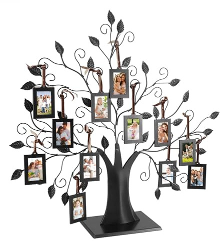 Ejoyous Arbol Genealogico para Fotos, Marco de Fotos de árbol Genealógico, 6 Colgantes/12 Fotos Colgantes Familiares, árbol de Visualización con Marcos de Fotos Colgantes(L-Con 12 marcos de fotos)