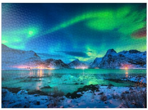 MyPuzzle Aurora Borealis – Northern Lights Over Lofoten, Norway - Premium 1000 Piece Jigsaw Puzzle for Adults