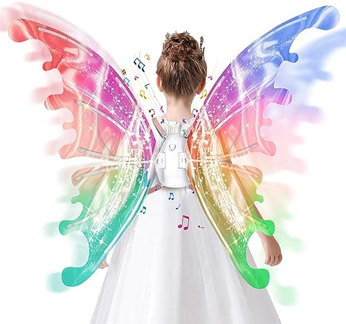 maysida 2025 Alas de Hadas Eléctricas con Luces Led y Alas de Mariposa para niñas y Mujeres, Mariposa Móviles y Musicales, Disfraz de Hadas, Cosplay, Regalo para Halloween, Cumpleaños o Carnaval