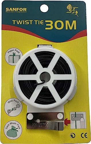 Sanfor - Alambre para cierre | 30 metros de alambre negro | Clip de corte fácil | Alambre multiusos | Cuerda de alambre plastificado | Cerrar Bolsas, Cables, Jardinería, Costura y Manualidades.