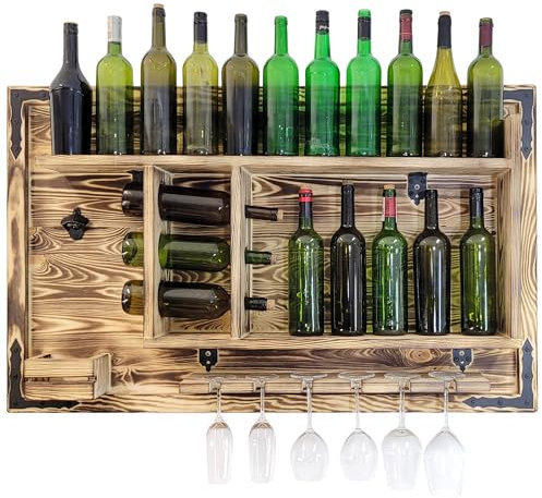 weeco Holzregal Hausbar zum Hängen - Handgemacht Rustikale Stil Wand Bar Flaschenregal Holz - Weinbar Regal Geschenk für männer - Hölzernes 3D-Bild Schnapsbar