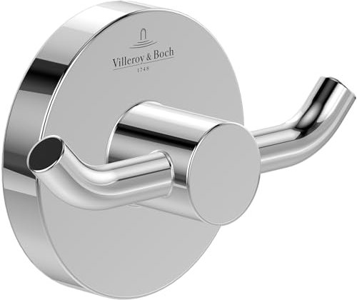 Villeroy & Boch Elements - Portasciugamani doppio Tender, portasciugamani per montaggio a parete, gancio a parete in zinco, accessori bagno, rotondo, lunghezza 76 x 32 x 54 mm, cromato