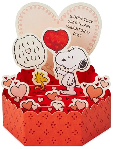 Hallmark Paper Wonder - Mini tarjeta de San Valentín, diseño 3D rojo de Snoopy y Woodstock