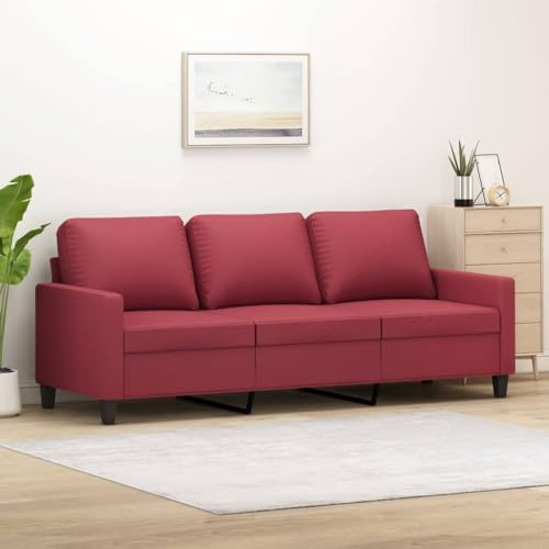 Gecheer Divano,per Soggiorno,Moderno,con 3 Posti,in Similpelle,Rosso Vino,Piedi Neri,198x77x80 cm,Divano in Ecopelle Moderno,Divano Moderno,Divano in Pelle Artificiale,Divano 3 Posti Moderno