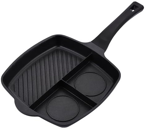 Innovacook 3-Section Grill & Griddle Pan 28cm, Long Lasting Pan, Innovative Cookware, Double Layer Coating Pan, Suitable for All Cooking hobs, Black
