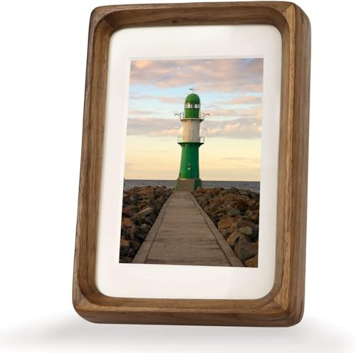 Zibrelte Natural Wood 5x7 Picture Frame, Display 4x6 Picture with Mat or 5x7 Without Mat, Solid Walnut Wood Photo Frame with Plexiglass, Tabletop Display and Wall Hanging