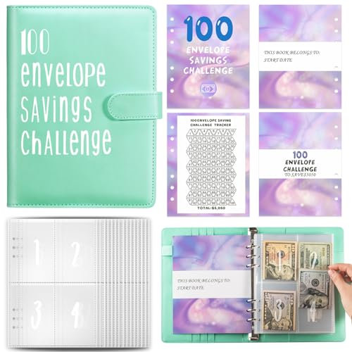Drawelry A5 Budget Planner Deutsch Sparchallenge Bugetplaner mit 100 Binder Umschlagmethode Finanzplaner Haushaltsbuch Geld Organizer Sparen Mappe Cash Stuffing Sparbuch Geschenke (B-Grün)