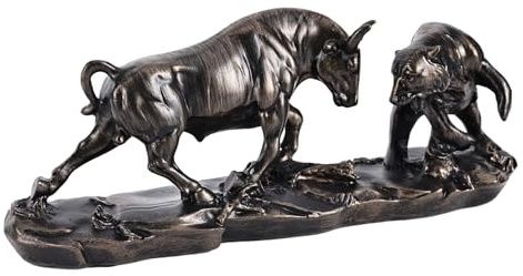 Wall Street Bull Statue, Bull Market and Bear Market Statue, Stock Market Sculpture, Mens Desk decor Day Trading Accessorie, for Office, Desktop, Bookshelf, Study, Home Decor, Financial Advisor Gift