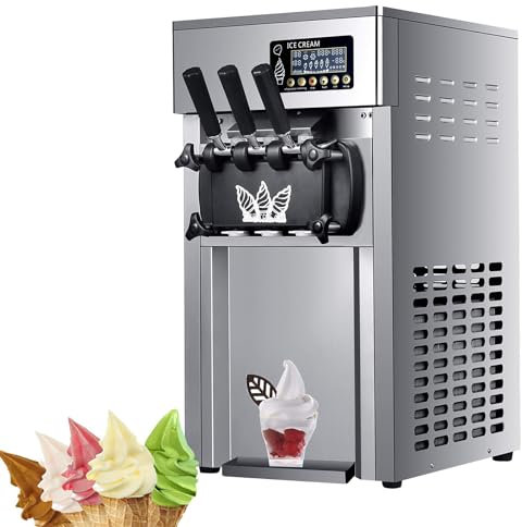 Macchina per Gelato Soft Commerciale, Gelatiera Elettrica da 1200 W, Gelatiera A 3 Gusti, Pannello LCD A Pulizia Automatica