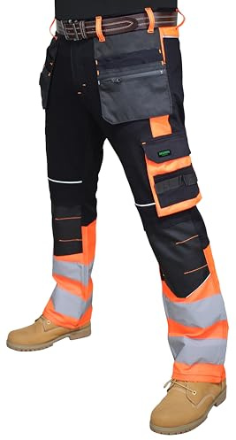 HASHOOB TRADING FZE Pantalon de travail haute visibilité pour homme avec bande réfléchissante et poches multiples
