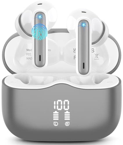 xinwld Cuffie, cuffie wireless Bluetooth 5.3 In Ear con 4 microfoni, cuffie wireless HiFi Stereo Noise Cancelling Earbud, 40H ore, indicatore LED, IP7 impermeabile per iOS Android