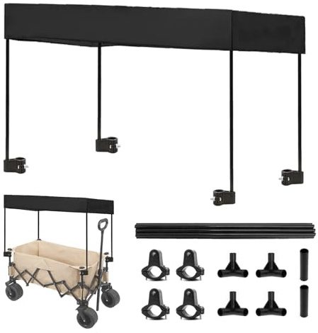 BONJUME Tetto Per Carretti A Mano, Copertura Antipioggia Per Carretti A Mano Pieghevoli A Quattro Lati, Tendalino Rimovibile, Antisole Accessori Da Campeggio Per Carretti A Mano, Nero