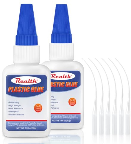 Realth 30 g plastlim med 6 droppare, 2 st | Omedelbar torkning värmebeständig för akrylmodeller PVC Micro 3D-tryck, med låsbart lock