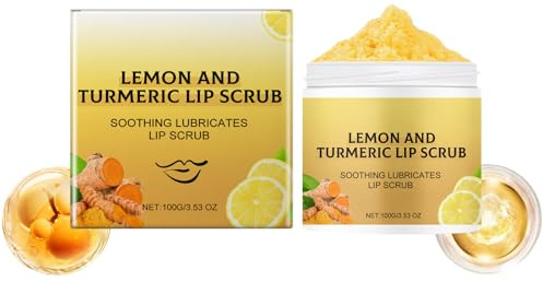 Natural Turmeric Lemon Lip Scrub For Dark Lips,Exfoliating Lip Scrub, Scrub & Nourish Sugar Lip Scrub, Natural Exfoliating & Turmeric Lip Scrub and Balm for Dry 50g