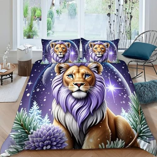 HOGDISAJD Löwe Bettwäsche Set Tiers 3D Bettbezug Set Bettwäsche Für Kinder Jungen Männer Mikrofaser Kissenbezug 2tlg Super King（260x220cm）