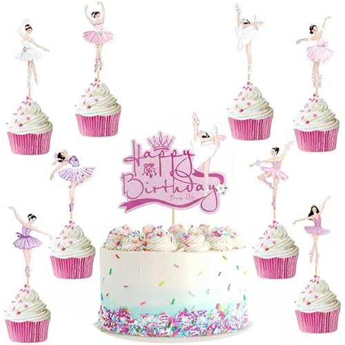 Disnace 24 Piezas Set de Decoración para Tartas de Bailarina, Decoración de Tarta de Cumpleaños para niñas, Adornos para Postres y Magdalenas para Fiestas de Cumpleaños y Baby Showers, Navidad