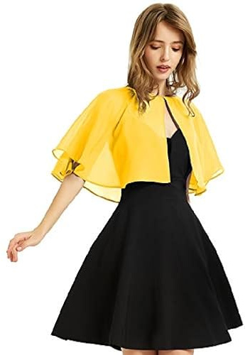 Generico Mantelle in Chiffon per Donna, Boleri, Coprispalle Estivi Festivi, Scialli Leggeri e Morbidi, Eleganti Coprispalle da Sposa, Sciarpe per Abiti, Giallo, Taglia Unica, vestibilità Xs-3Xl