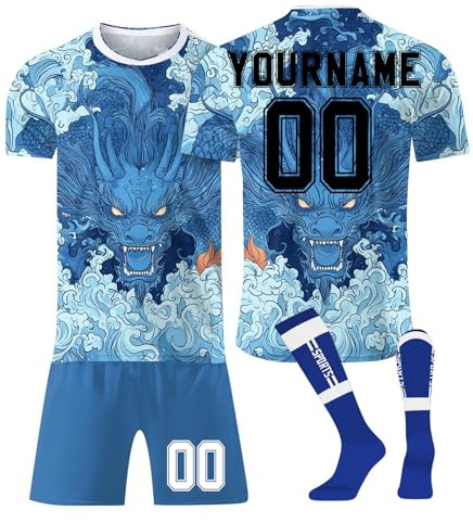 Maillot de Foot Personnalisé Enfant et Adultes avec Nom Numéro de L'équipe Garçon Vêtements Football Tee Shirt Short avec Chaussette Ensemble Gifts