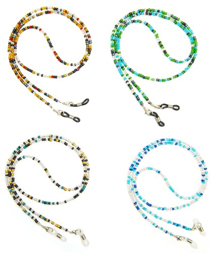 XXXFLOWER 4 Pcs Colorful Beaded Eyeglasses Chain Anti-slip Glasses Chain for Women, Stylish Glasses Strap Spectacles Cord Sunglasses String Trendy Glasses Strap