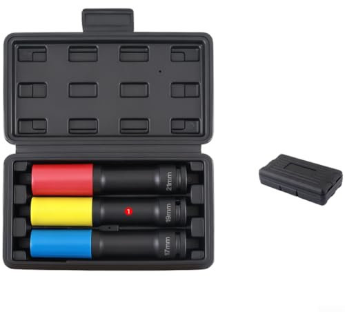 Dolvitrny 3-teiliges verlängertes Radmutter-Steckschlüssel-Set, 17 mm, 19 mm, 21 mm, 150 mm Länge, 1/2-Zoll-Antrieb, passend für Ratschen und Schraubenschlüssel, inklusive organisiertem