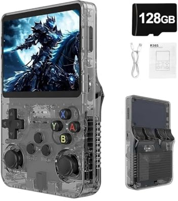 R36S - Console di gioco portatile retrò con schermo IPS da 3,5 pollici, batteria da 3500 mAh, scheda TF da 128 GB, oltre 20.000 giochi, sistema Linux open source per adolescenti e