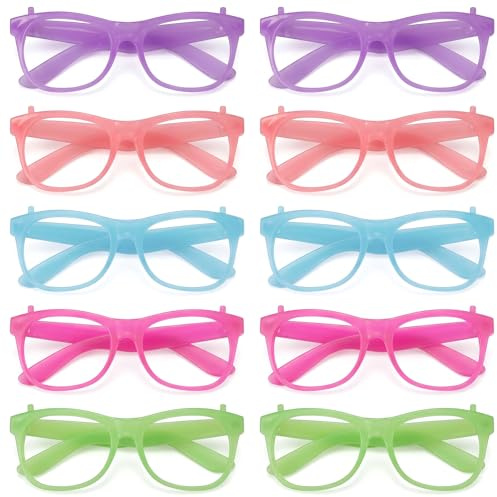 FIQLUL 10 Pares de Gafas Luminosas para Fiesta, Gafas Fluorescentes en 5 Colores para Hora Loca Boda, Cumpleaños y Halloween, Accesorios de Fiesta Brillantes, Gafas de Fiesta para Niños y Adultos