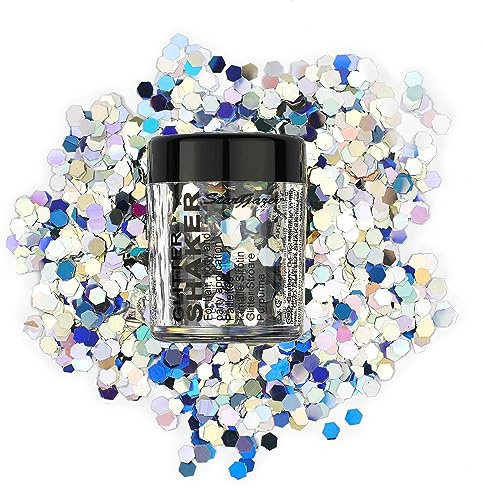 Stargazer Chunky Glitter Shaker, Holo. Cosmetic glitter for use on the eyes, lips, face, body, hair and nails.