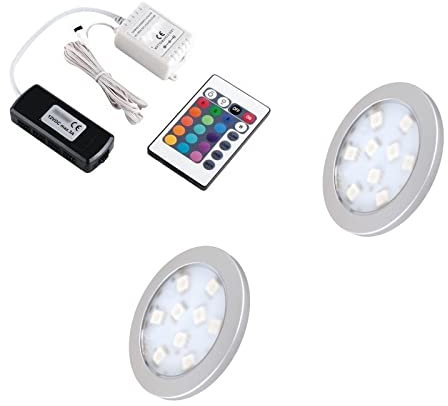 1-6x RGB-LED Aufbau Möbel-/Unterbauleuchte ORBIT + RGB-Controller + Trafo (2 Stück RGB ORBIT Leuchten + RGB-Controller + Trafo)