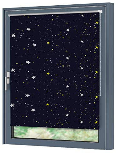 Julido Verdunklungsrollo ohne Bohren 85x150cm, Fenster Rollo Klemmfix Blau mit Sternen, Thermorollo mit Silberbeschichtung